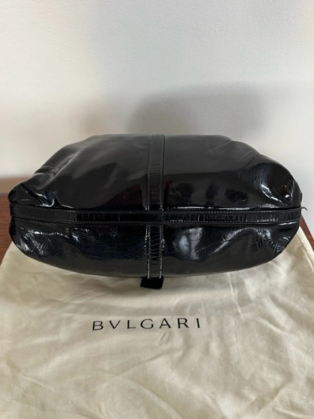 Bvlgari Chandra Hobo Bag in Black Patent Leather w/COA and Dust Bag